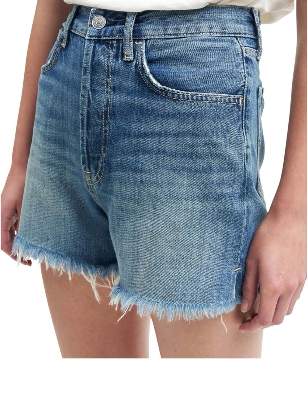 7 For All Mankind Light Blue Frayed Hem Jean Shorts
